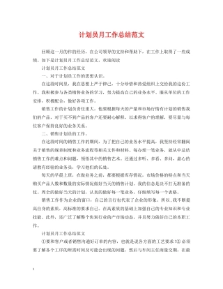 计划员月工作总结范文 