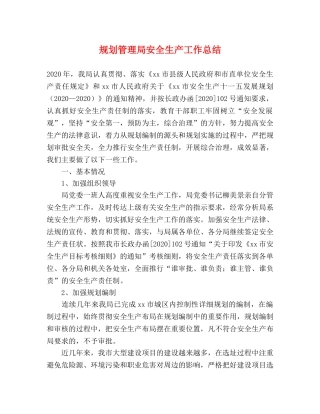 规划管理局安全生产工作总结 