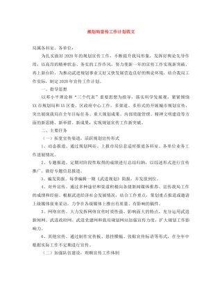 规划局宣传工作计划范文 