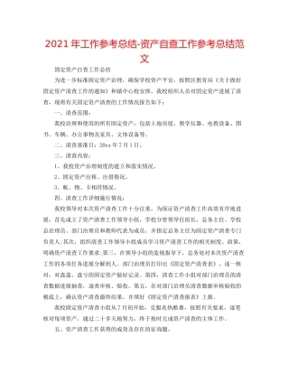 2021年工作参考总结资产自查工作参考总结范文
