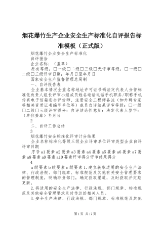 烟花爆竹生产企业安全生产标准化自评报告标准模板（正式版）