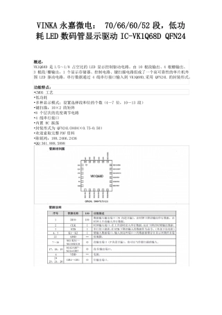 永嘉超小体积低功耗LED数码管显示驱动芯片-VK1Q68DQFN244x4MM封装