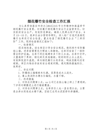 烟花爆竹安全检查工作汇报