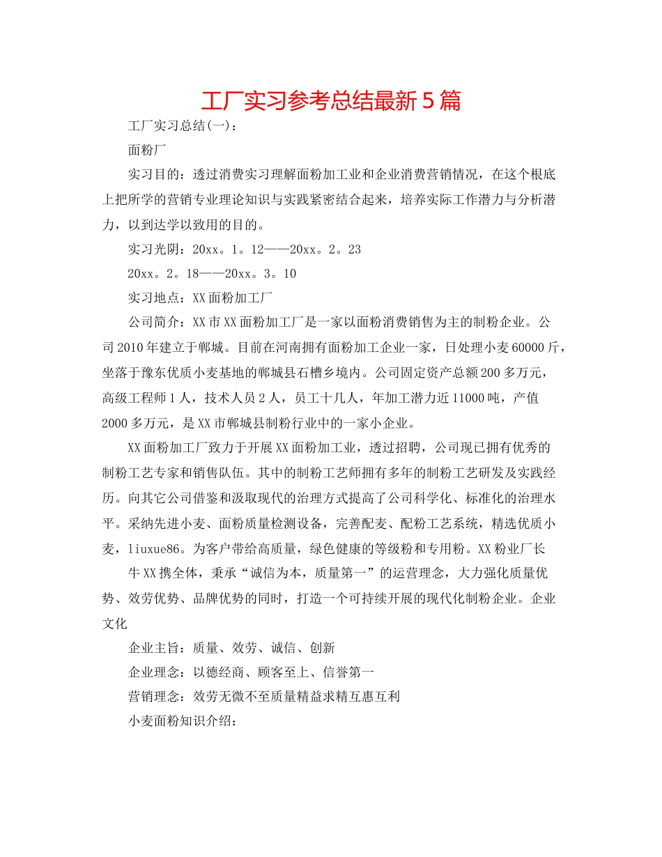 工厂实习参考总结5篇_第1页