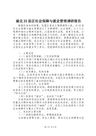 渝北XX县区社会保障与就业管理调研报告