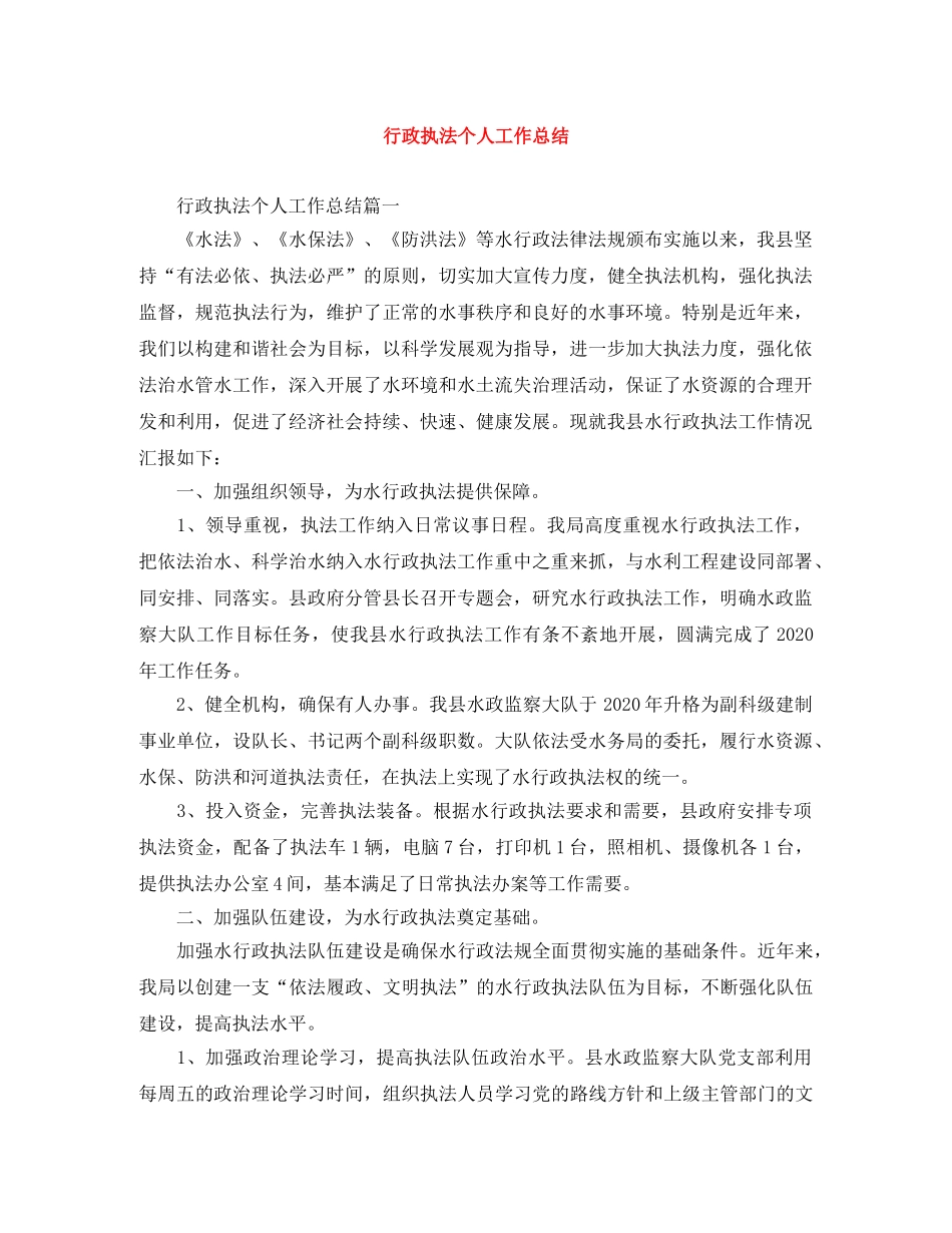 行政执法个人工作总结 _第1页