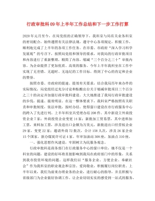 行政审批科09年上半年工作总结和下一步工作打算 
