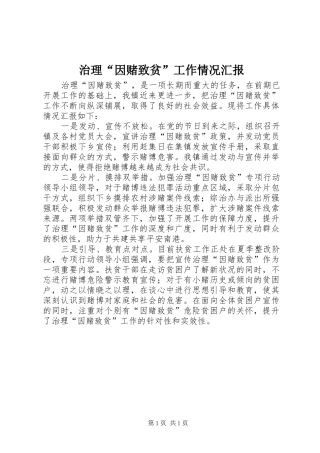 治理“因赌致贫”工作情况汇报