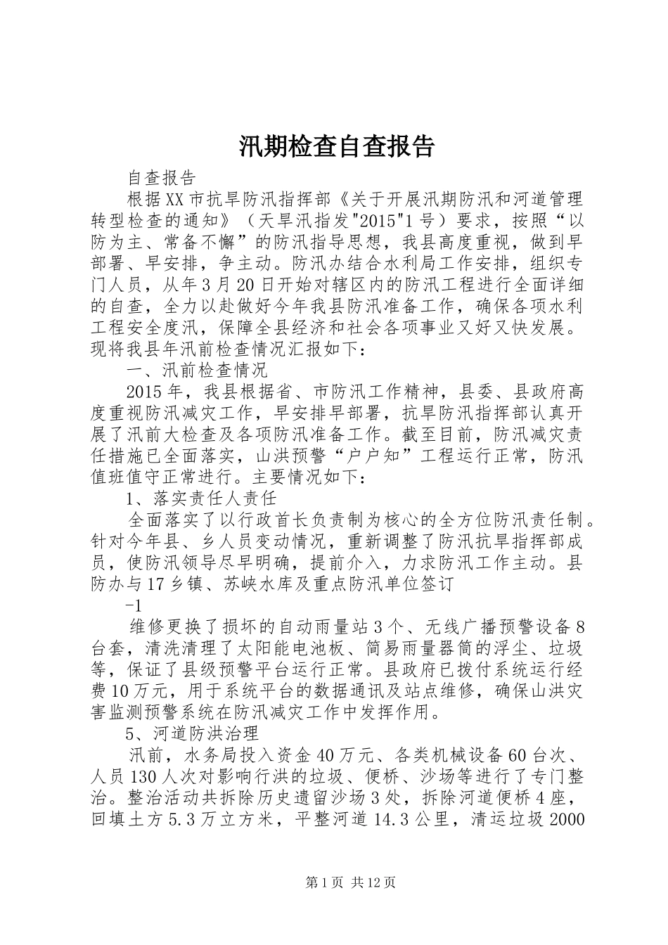 汛期检查自查报告_第1页