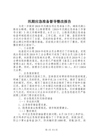 汛期应急准备督导整改报告