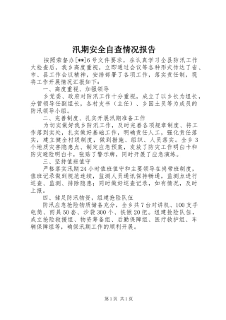 汛期安全自查情况报告