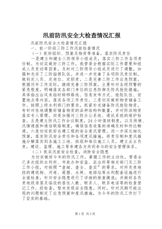 汛前防汛安全大检查情况汇报