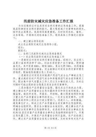 汛前防灾减灾应急准备工作汇报