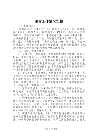 汛前工作情况汇报