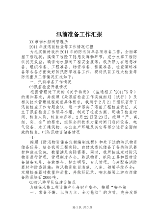 汛前准备工作汇报