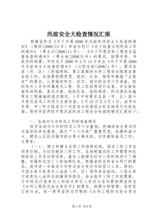 汛前安全大检查情况汇报