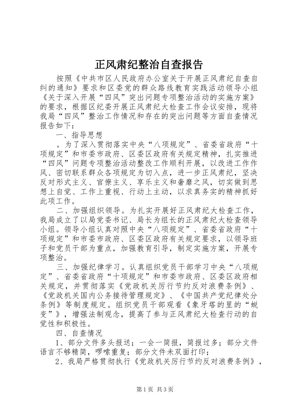 正风肃纪整治自查报告_第1页
