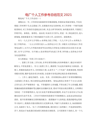 电厂个人工作参考总结范文