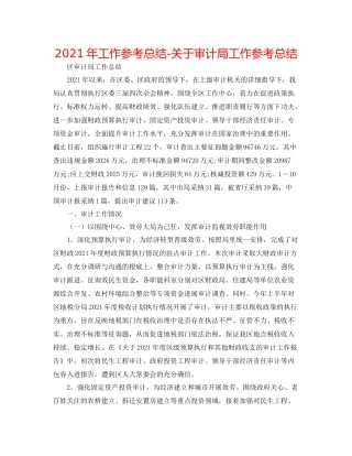 2021年工作参考总结关于审计局工作参考总结