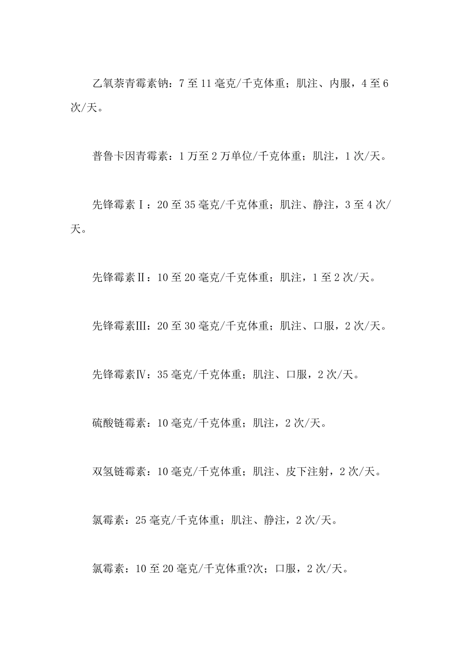 犬常用药物剂量及用法表_第2页