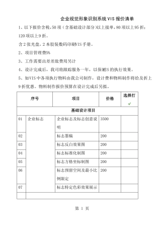 企业视觉形象识别系统VIS报价清单