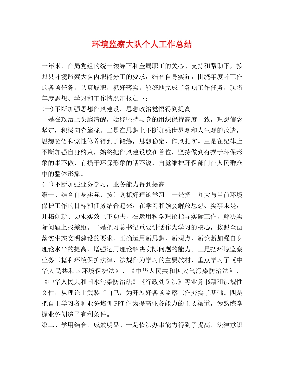 环境监察大队个人工作总结 _第1页
