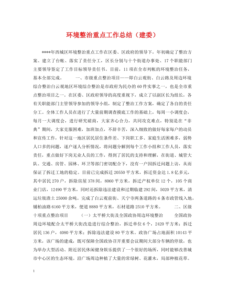 环境整治重点工作总结（建委） _第1页