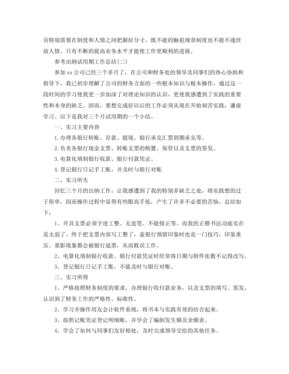 出纳试用期工作参考总结范文5篇_第2页