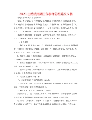 出纳试用期工作参考总结范文5篇