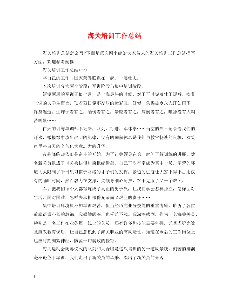 海关培训工作总结 _第1页