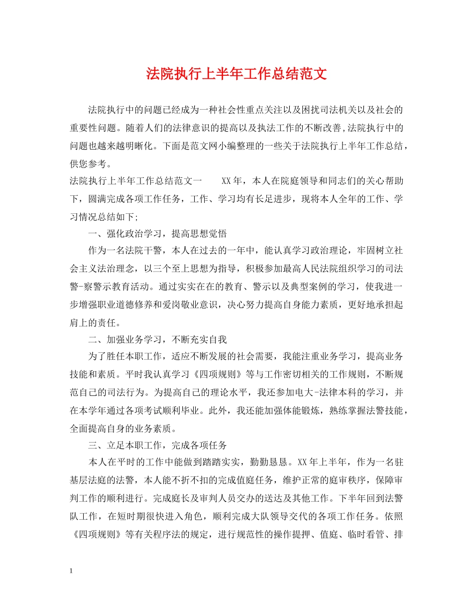 法院执行上半年工作总结范文 _第1页