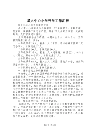 星火中心小学开学工作汇报