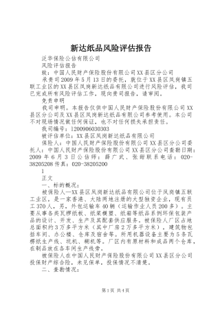 新达纸品风险评估报告
