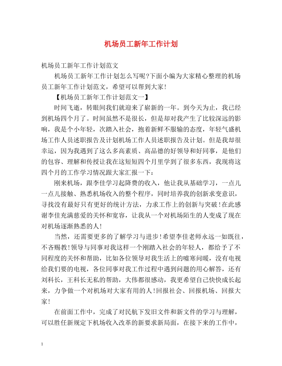 机场员工新年工作计划 _第1页