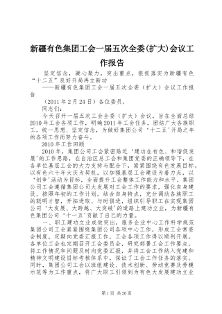新疆有色集团工会一届五次全委(扩大)会议工作报告