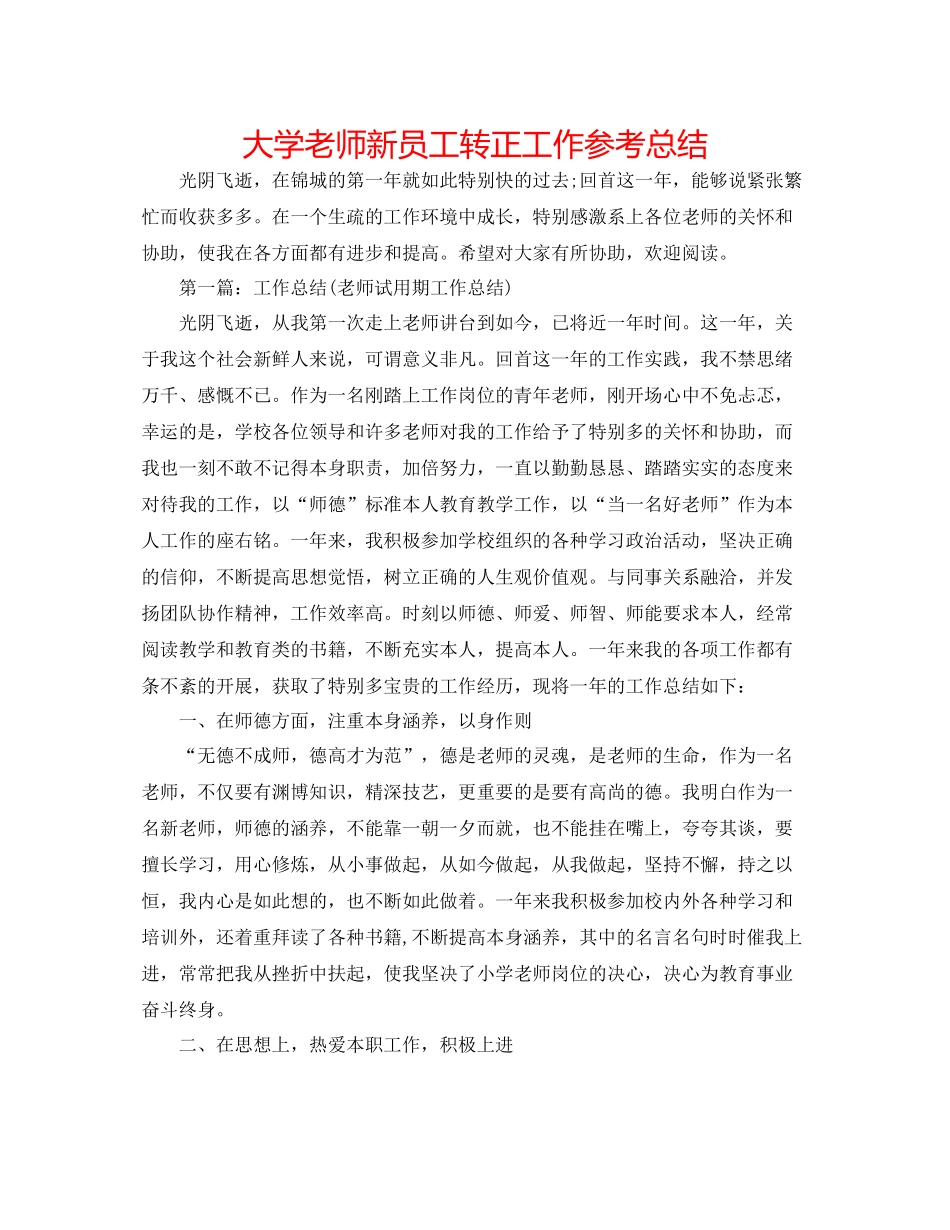 大学教师新员工转正工作参考总结_第1页