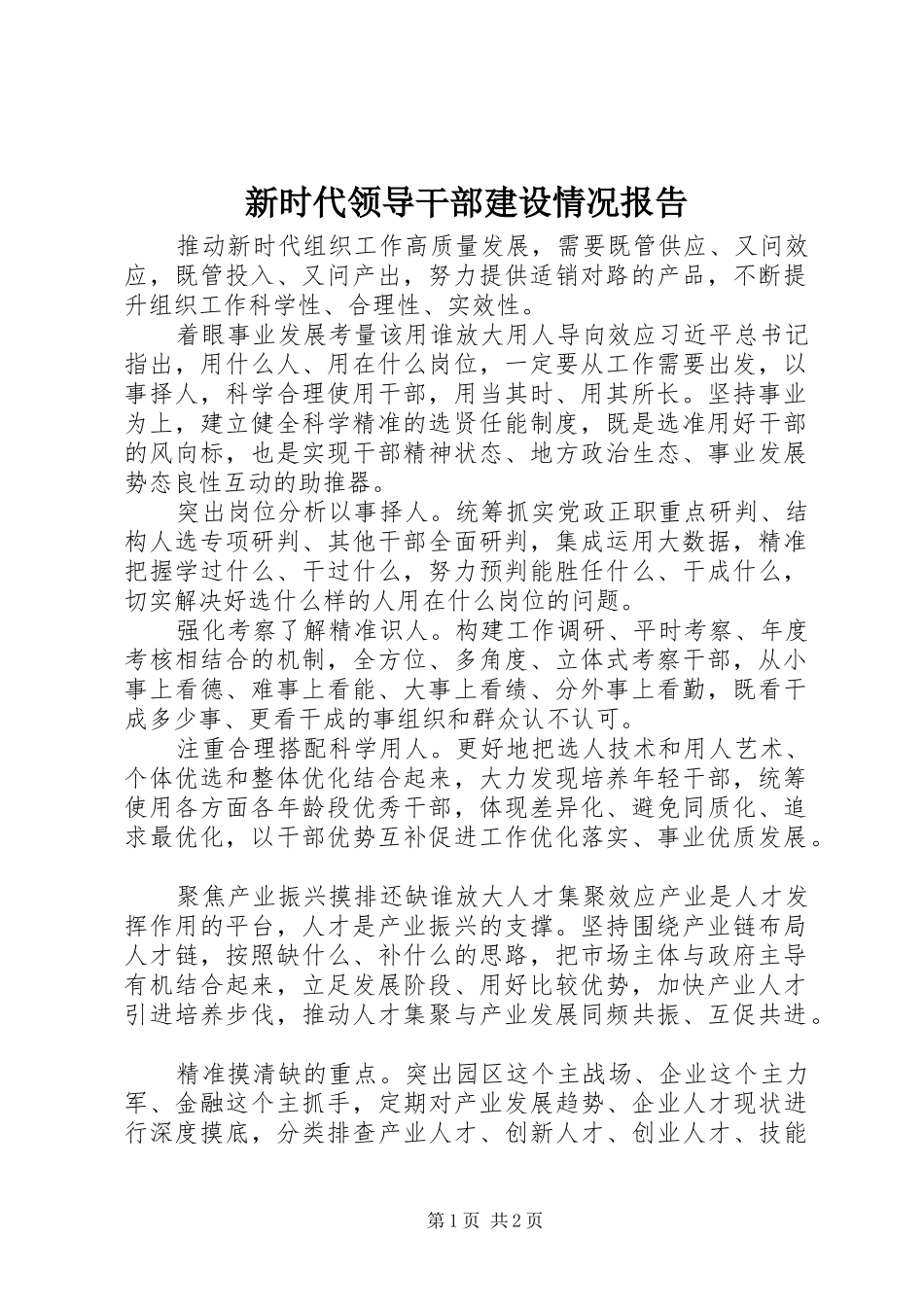 新时代领导干部建设情况报告_第1页