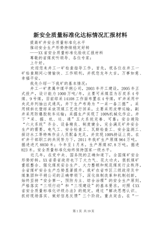 新安全质量标准化达标情况汇报材料
