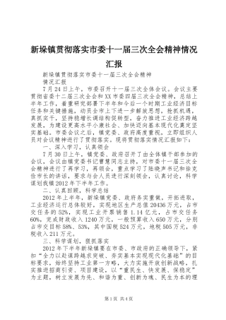 新垛镇贯彻落实市委十一届三次全会精神情况汇报