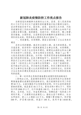 新冠肺炎疫情防控工作亮点报告
