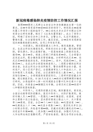 新冠病毒感染肺炎疫情防控工作情况汇报