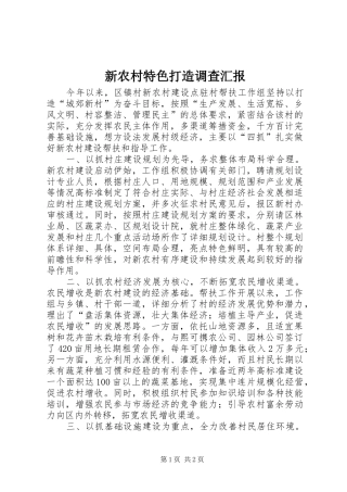 新农村特色打造调查汇报