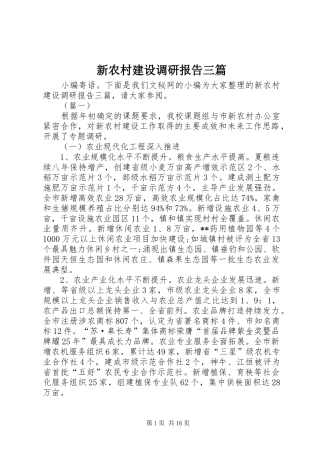 新农村建设调研报告三篇