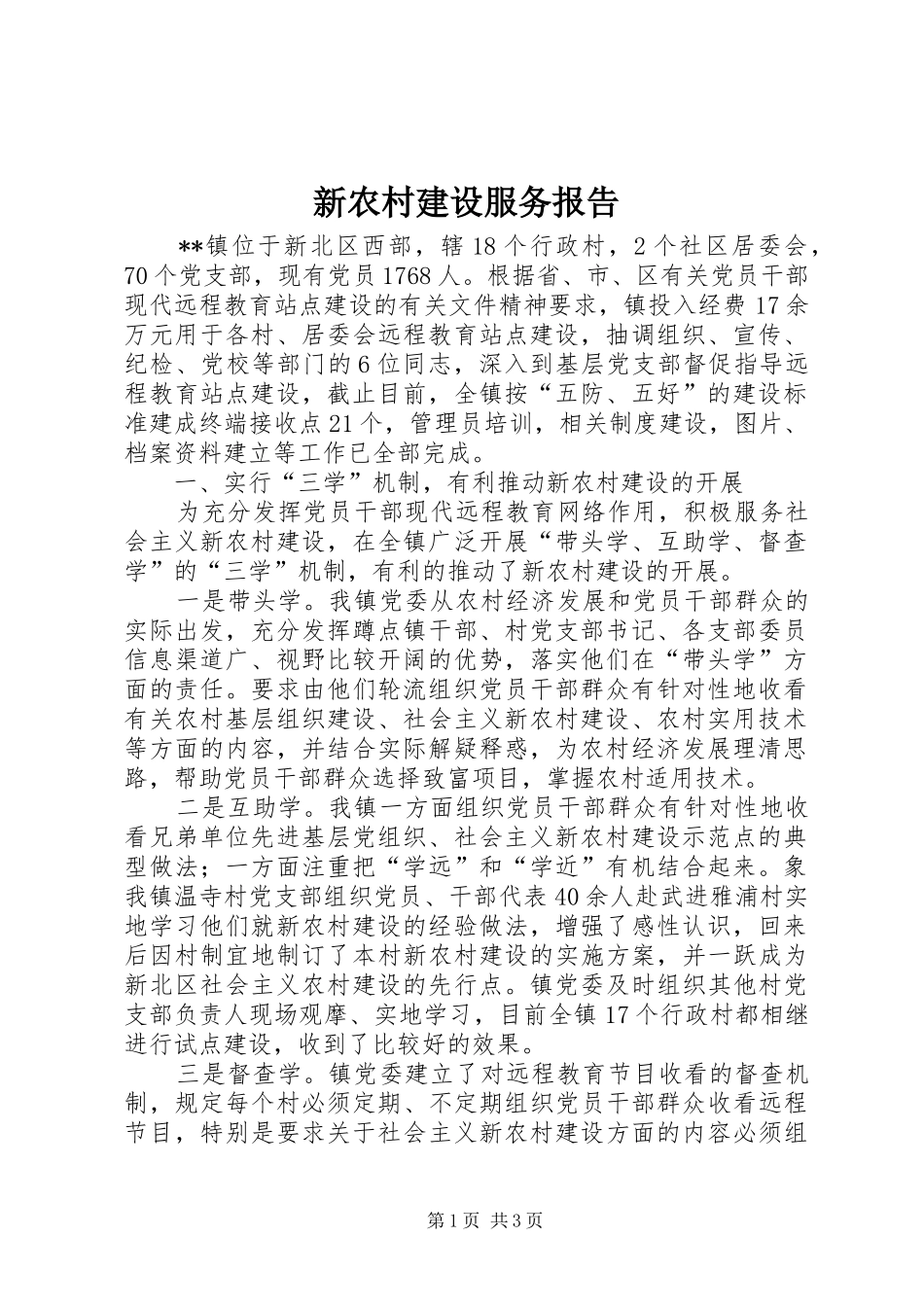 新农村建设服务报告_第1页