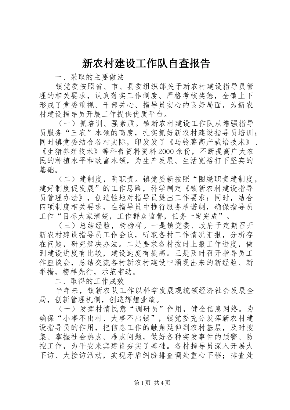 新农村建设工作队自查报告_第1页