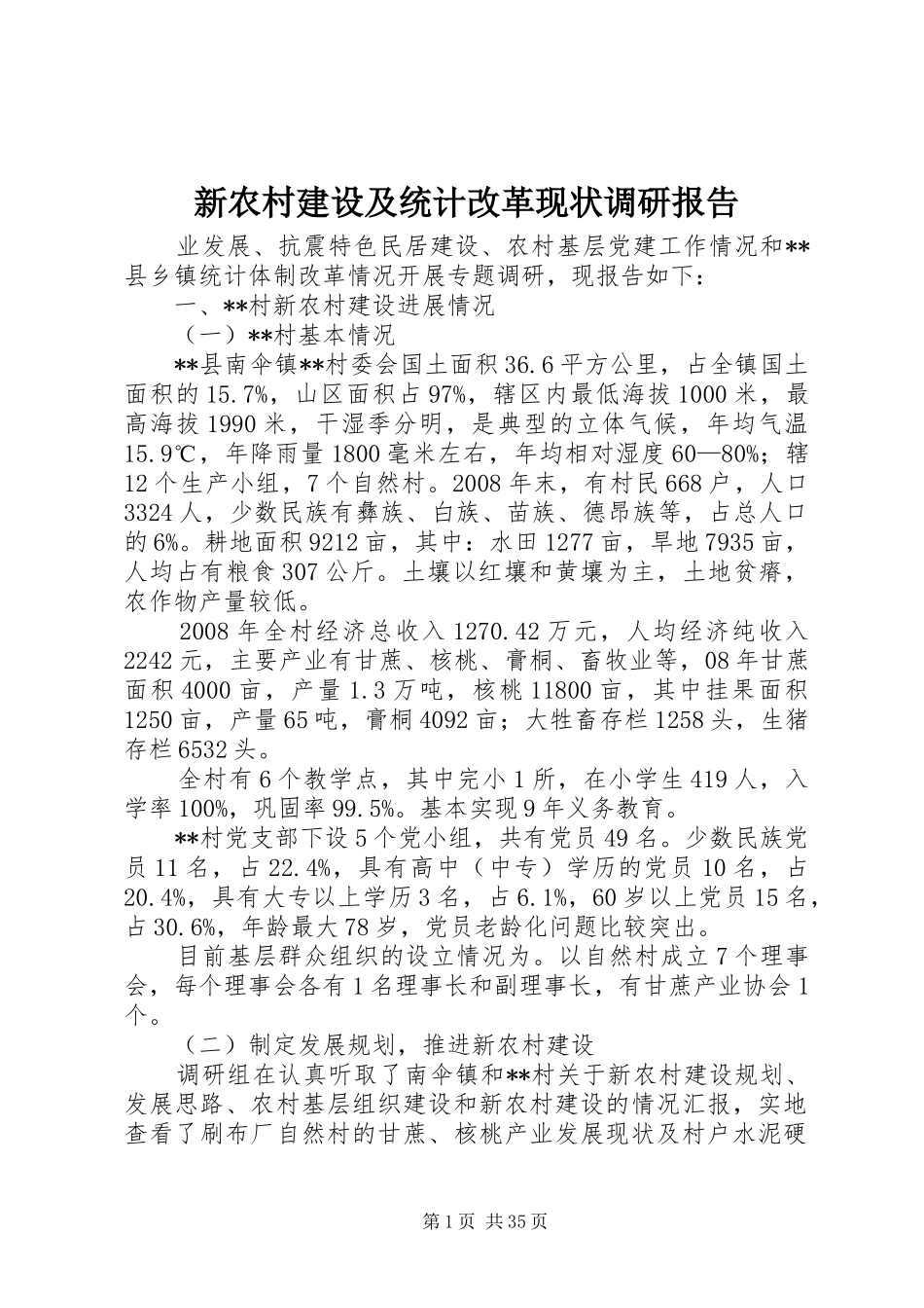 新农村建设及统计改革现状调研报告_第1页