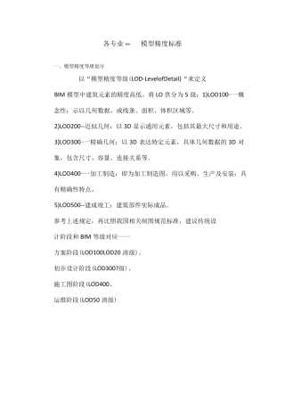 BIM模型LOD精度标准