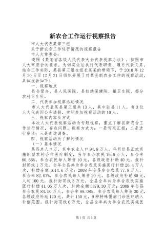 新农合工作运行视察报告