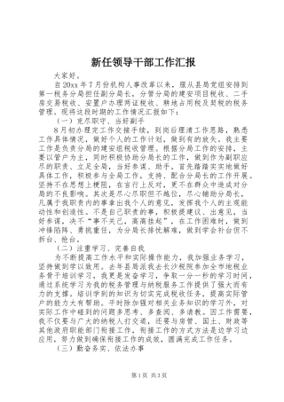 新任领导干部工作汇报