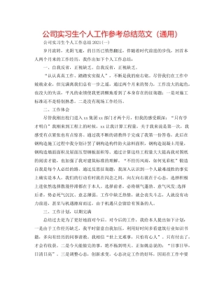 公司实习生个人工作参考总结范文（通用）